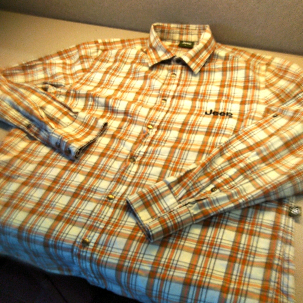 Jeep Men's  Orange And Tan Plaid Shirt